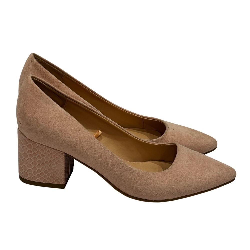 Ann Taylor Pink Suede Pointed Toe Block Heels Snake Embossed Heel Size 6M